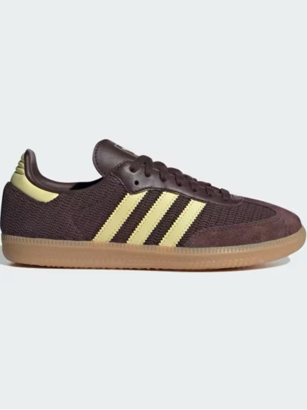 Adidas Samba OG sneakers in Shadow Brown and Powder Yellow colorway